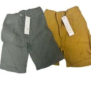 NWT set of 2 Minimu chic for kids boys size 2 shorts 100% flax gray mustard